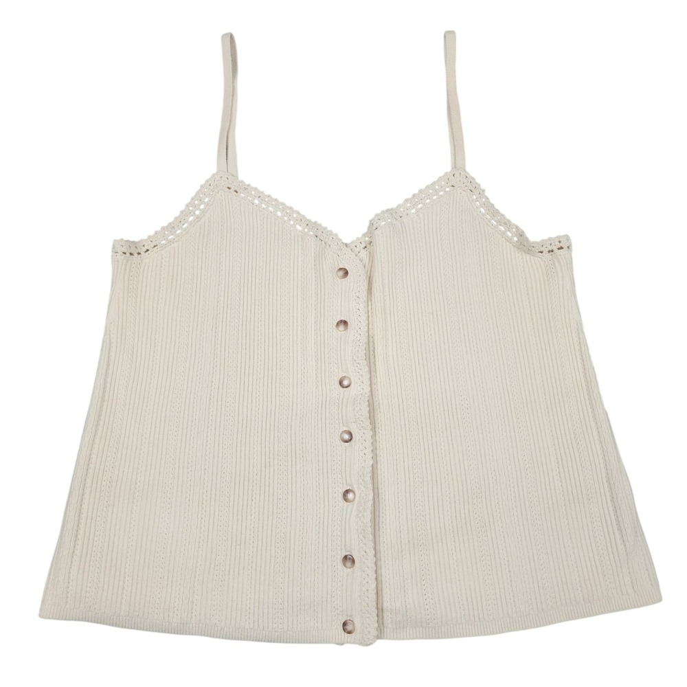 Sezane Georgia Camisole Womens M Cream Crochet Trim Button Front Knit Tank Top